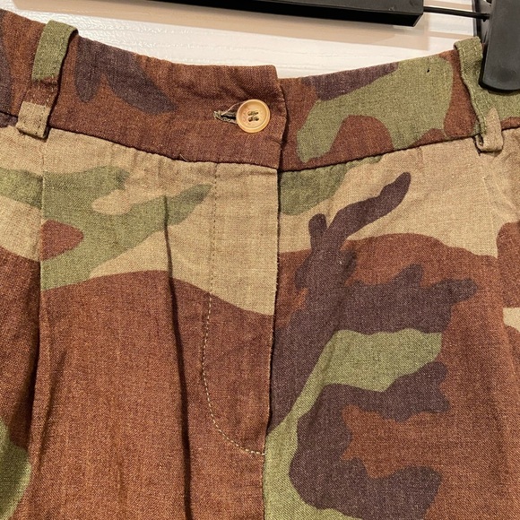 Michael Kors 100% Linen Camo Mini Skirt Y2K Zip Unlined Pleated Front Size 4 - Picture 2 of 11